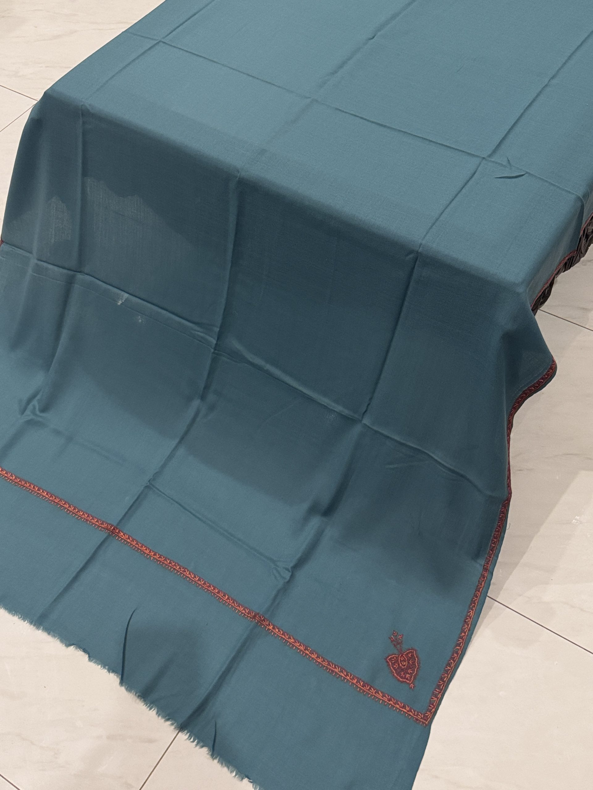 Nureh – Sky Blue Pashmina Shawl with Traditional Kingri-Style Border (2.5 Yards) - Image 2