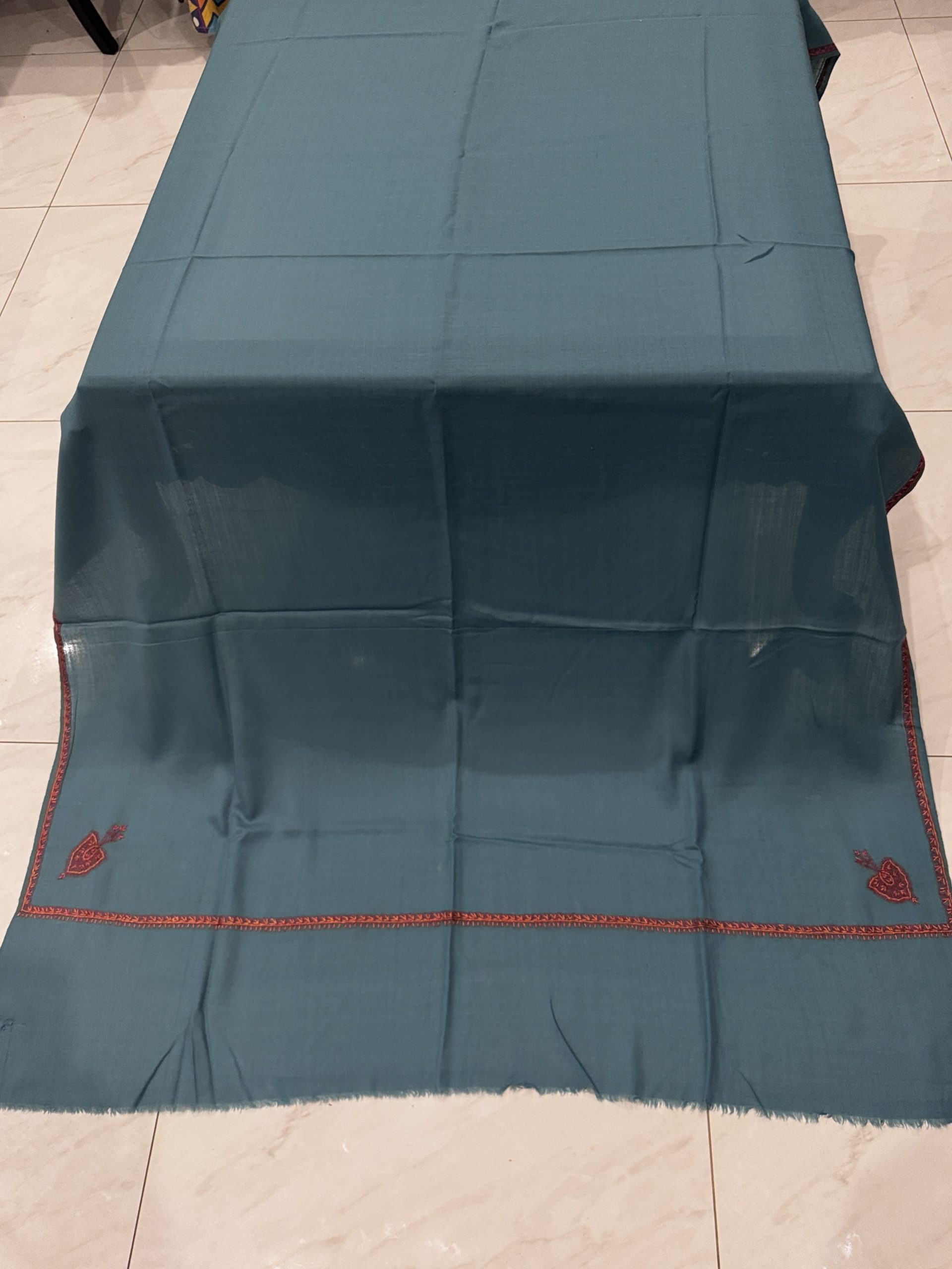 Nureh – Sky Blue Pashmina Shawl with Traditional Kingri-Style Border (2.5 Yards) - Image 3