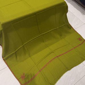 Liyana – Olive Green Pashmina Shawl with Traditional Kingri-Style Border (2.5 Yards)