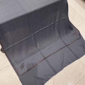 Aasira – Grey Pashmina Shawl with Traditional Kingri-Style Border (2.5 Yards)