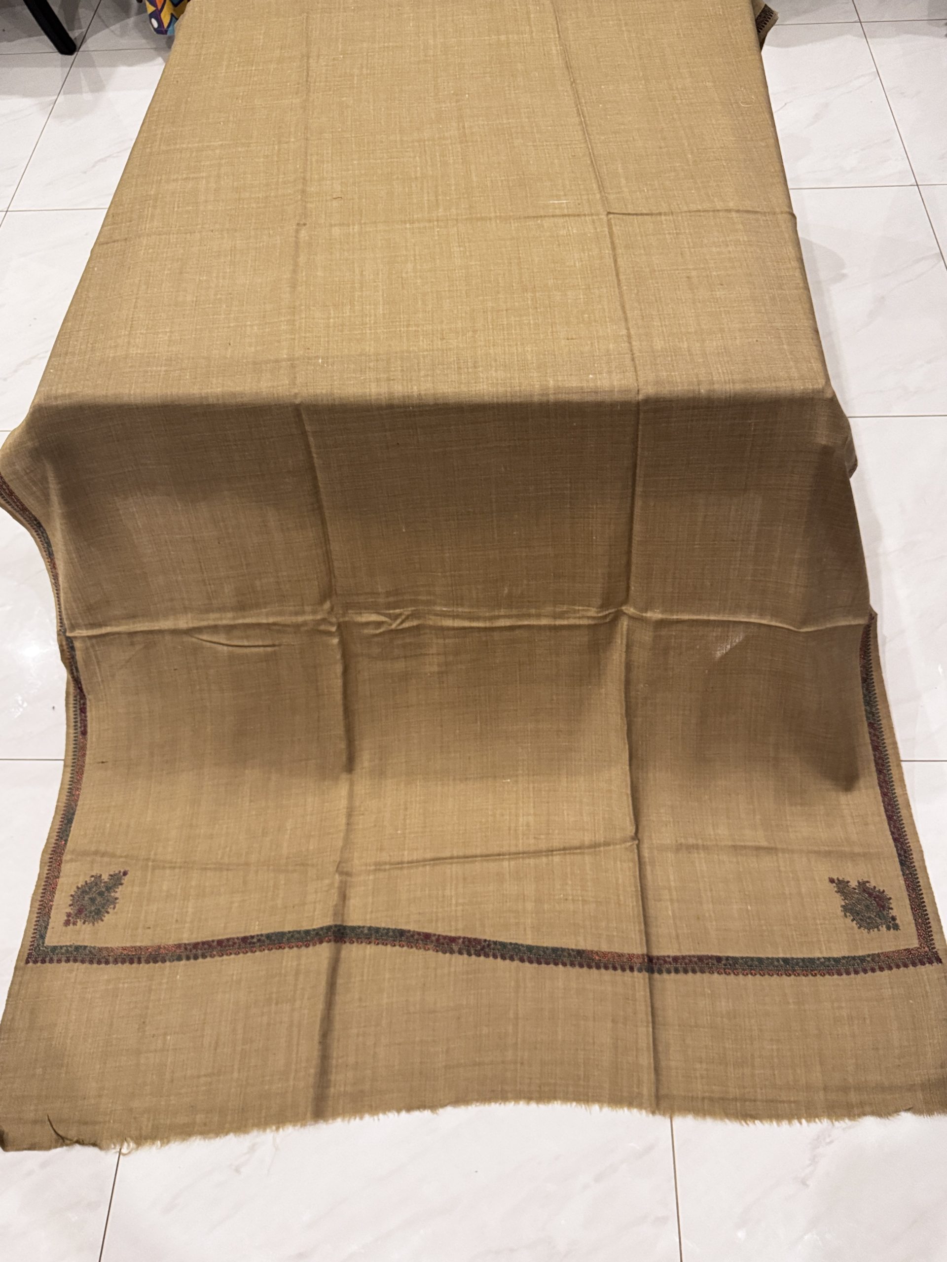Inaaya – Dark Beige Pashmina Shawl with Traditional Kingri-Style Border (2.5 Yards)