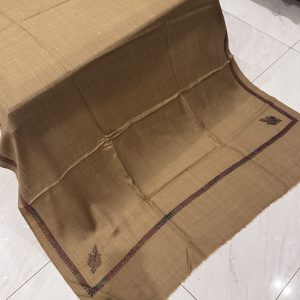 Abeer – Dark Beige Pashmina Shawl with Traditional Kingri-Style Border (2.5 Yards)