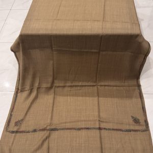 Maheer – Dark Beige Pashmina Shawl with Traditional Kingri-Style Border (2.5 Yards)