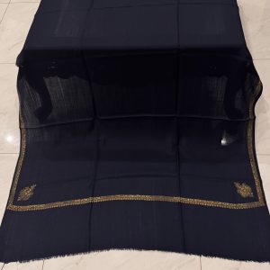 Sahar – Navy Blue Pashmina Shawl with Traditional Kingri-Style Border (2.5 Yards)