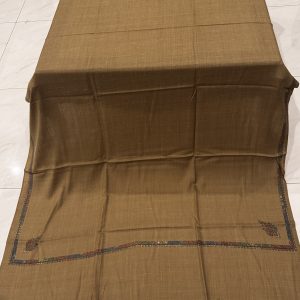 Nawal – Dark Brown Beige Pashmina Shawl with Traditional Kingri-Style Border (2.5 Yards)