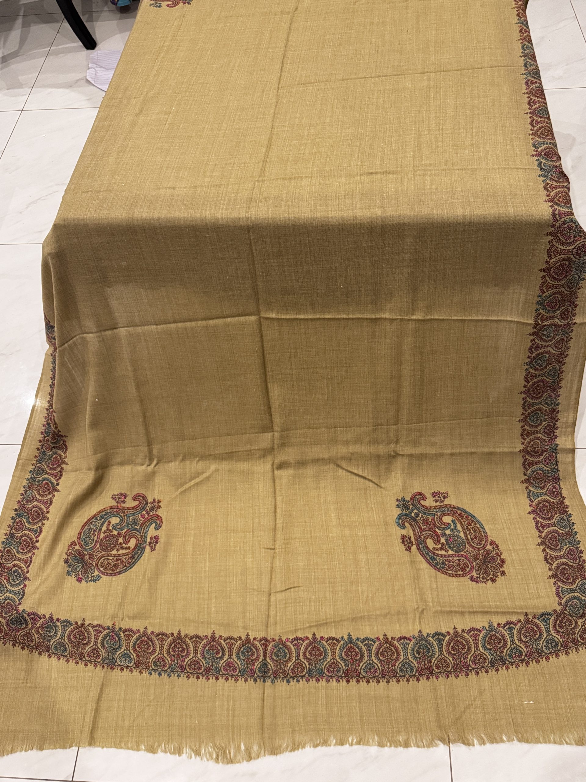 Nayla – Beige Pashmina Shawl with Classic Border Embroidery (2.5 Yards)