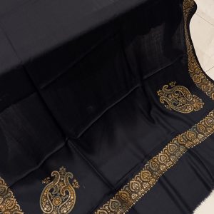Zimal – Dark Navy Blue Pashmina Shawl with Classic Border Embroidery (2.5 Yards)