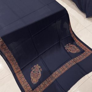 Yamna – Blue Pashmina Shawl with Classic Border Embroidery (2.5 Yards)