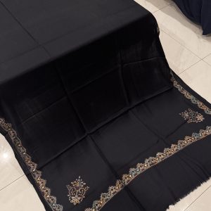 Areeba – Navy Blue Pashmina Shawl with Artistic Border Embroidery (2.5 Yards)