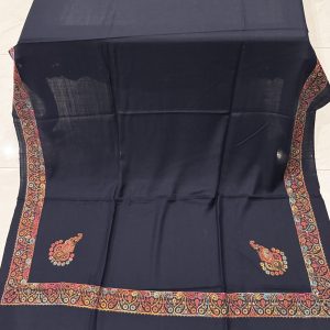 Zarmin – Navy Blue Pashmina Shawl with Classic Border Embroidery (2.5 Yards)