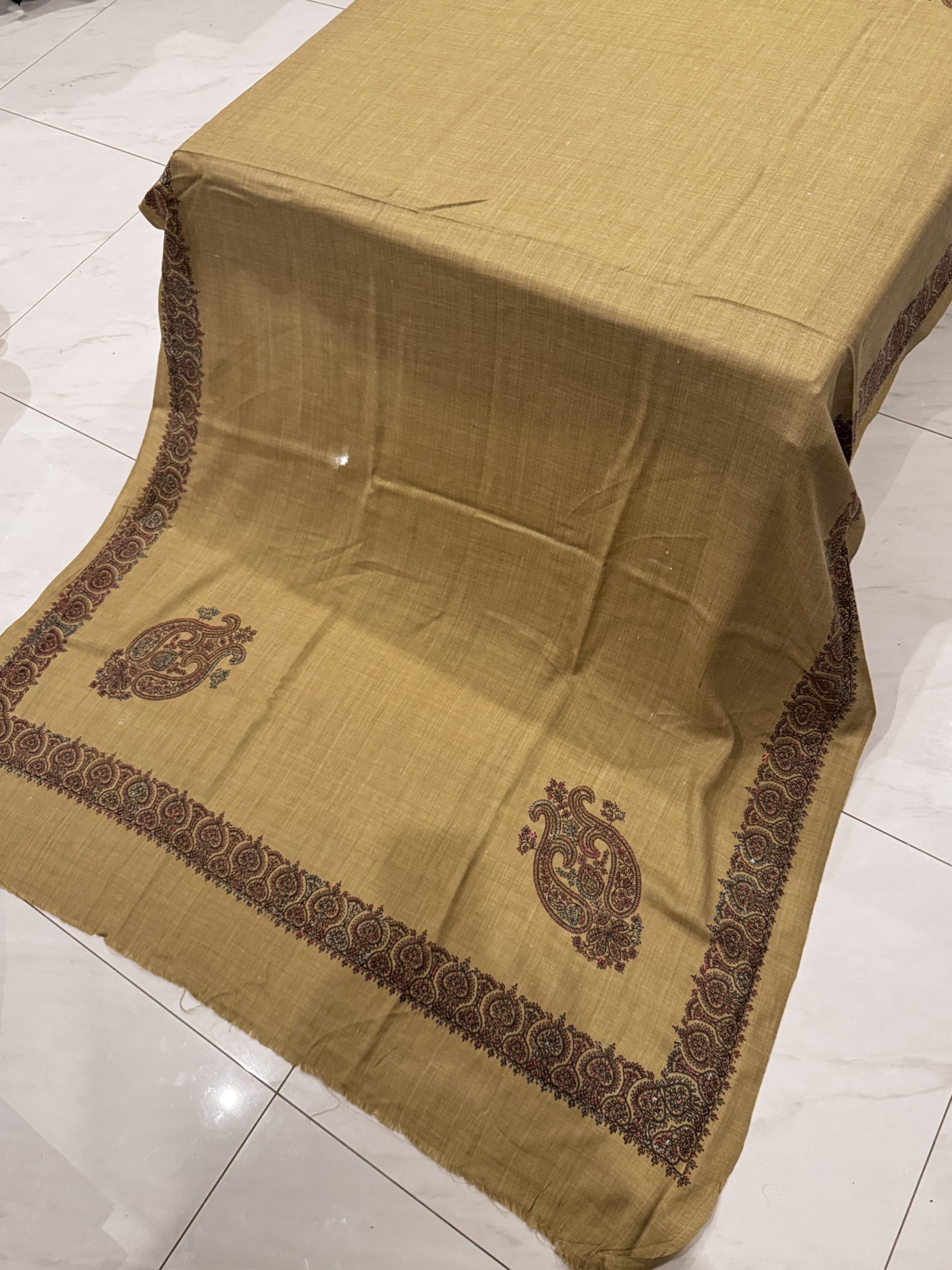 Hoorain – Dark Beige Pashmina Shawl with Classic Border Embroidery (2.5 Yards) - Image 2