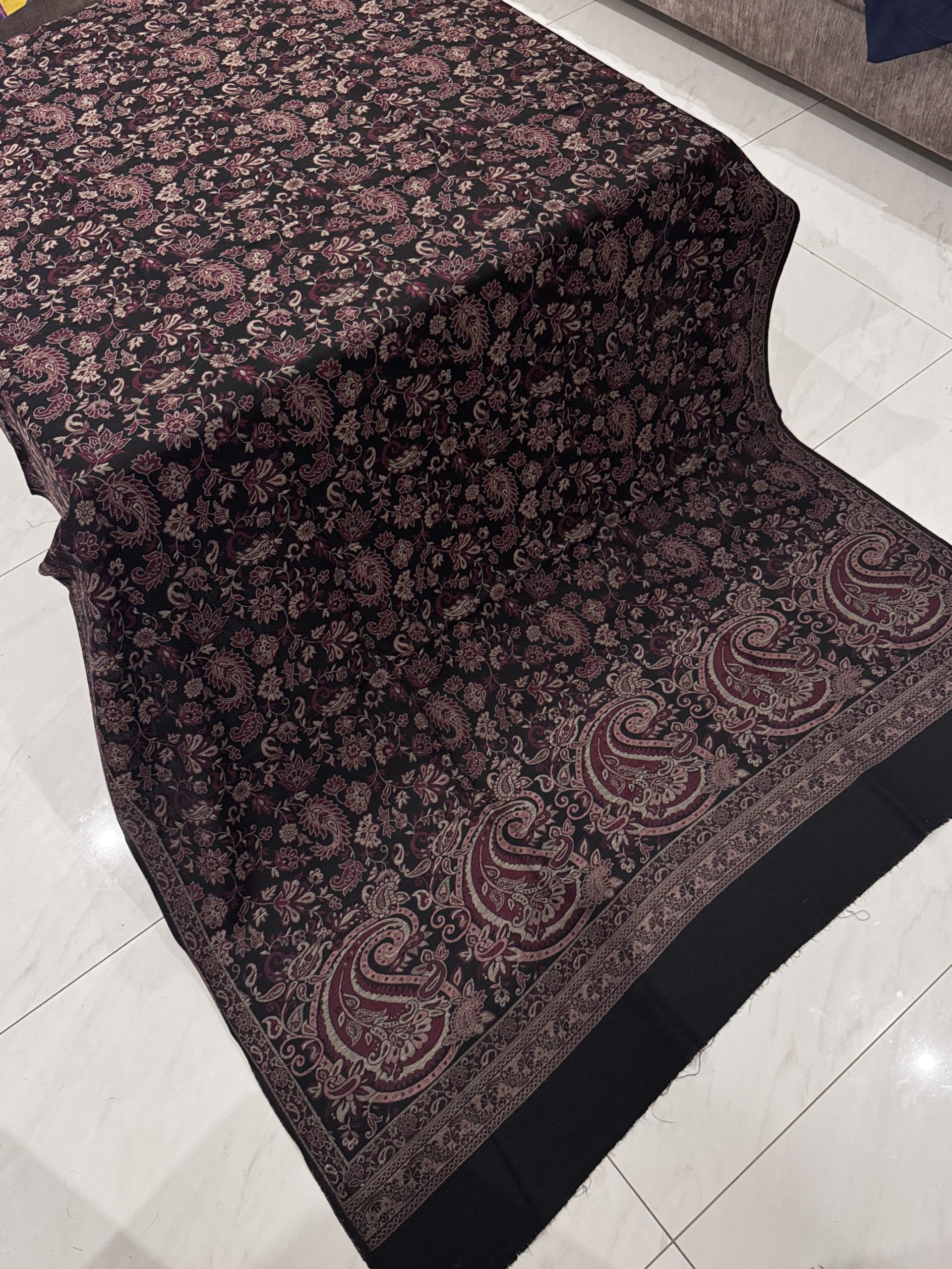 Shafaq – Black Kani Pashmina Shawl with Traditional Woven Motifs (2.5 Yards)