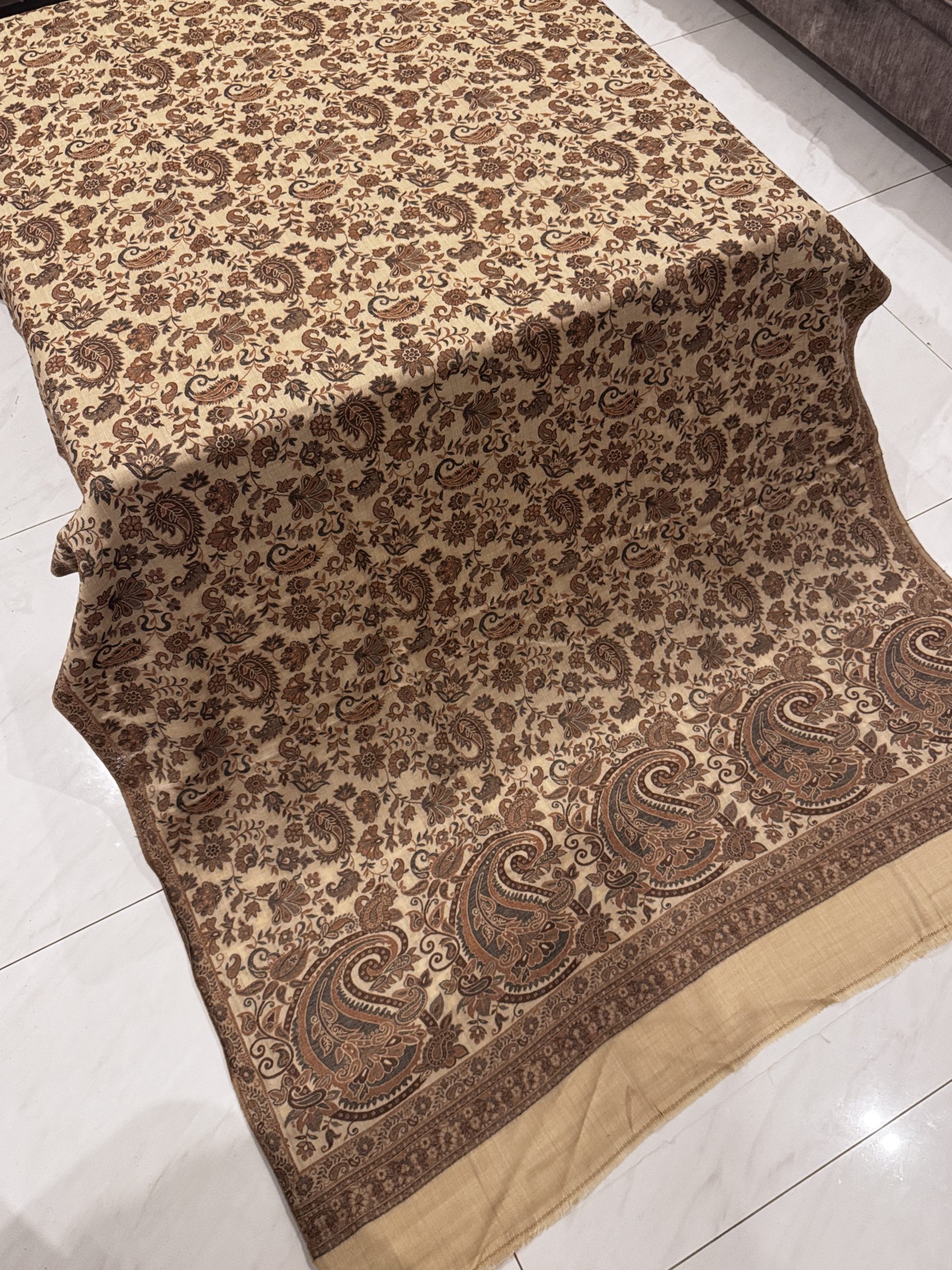 Zarif – Dark Beige Kani Pashmina Shawl with Traditional Woven Motifs (2.5 Yards)