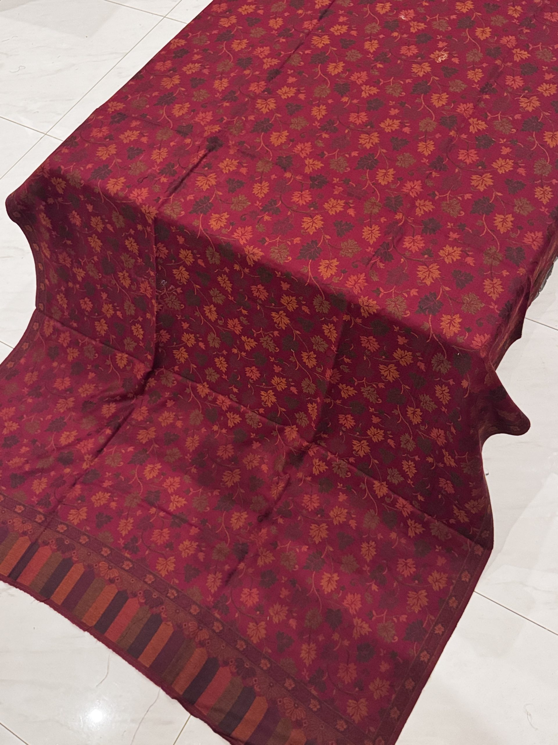 Inaya – Maroon Kani Pashmina Shawl with Dark Leaf Motifs (2.5 Yards)
