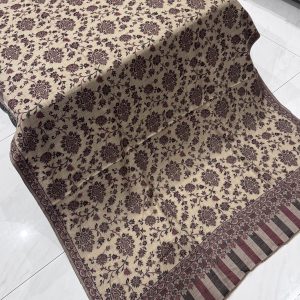 Zeenat – Beige Kani Pashmina Shawl with Leaf Motif Weave (2.5 Yards)