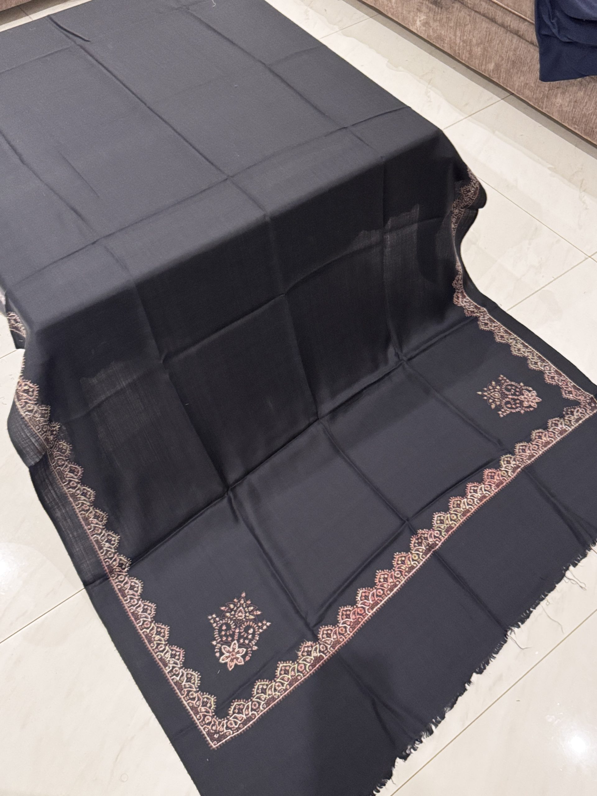 Ruhani – Blue Pashmina Shawl with Unique Border Embroidery (2.5 Yards)