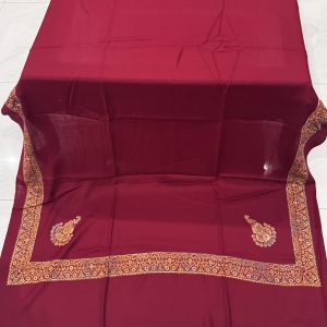 Nazneen – Classic Maroon Pashmina Shawl with Subtle Border Embroidery (2.5 Yards)