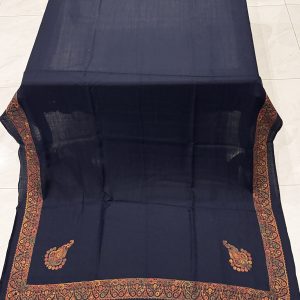 Emaan – Classic Navy Blue Pashmina Shawl with Subtle Border Embroidery (2.5 Yards)