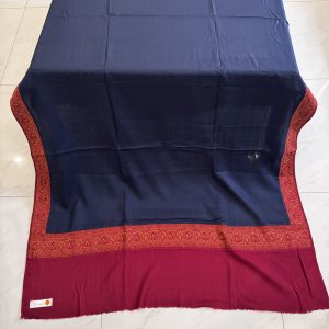 Shahkaar-e-Gulzar – Navy Blue Pashmina Shawl with Red Kani Border on Pallu (2.5 Yards)