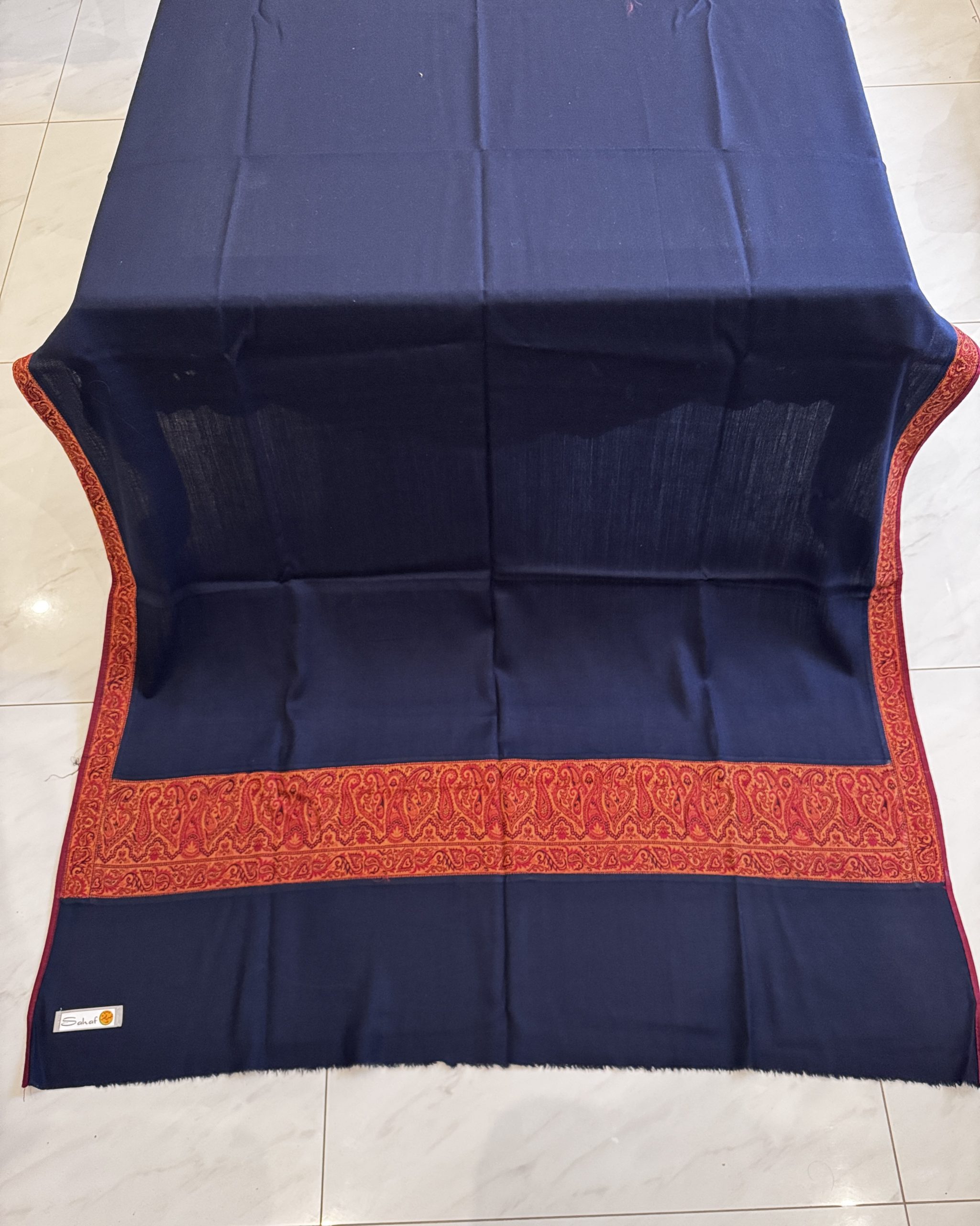Shahkaar-e-Neel – Navy Blue Pashmina Shawl with Traditional Kani Border (2.5 Yards)