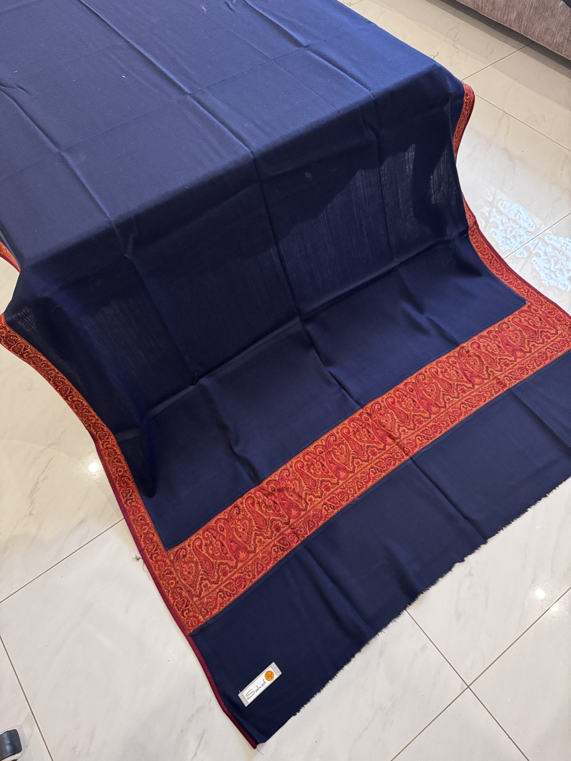 Shahkaar-e-Neel – Navy Blue Pashmina Shawl with Traditional Kani Border (2.5 Yards) - Image 3