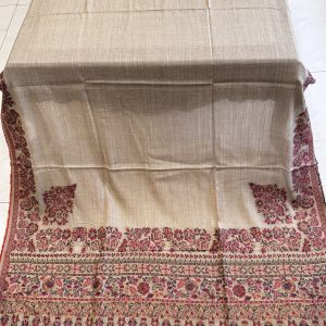 Zarmina – Dark Beige Pashmina Shawl with Traditional Kani Border (2.5 Yards)