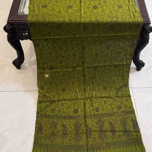 Mahreen – Full Embroidered Olive Green Pashmina Stole (28x80 inches)