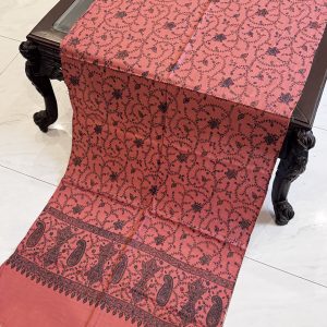 Zarmina – Full Embroidered Tea Pink Pashmina Stole (28x80 inches)