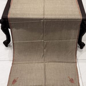 Nayab – Greyish Beige Pashmina Stole with Kingri Border Embroidery (28x80 inches)