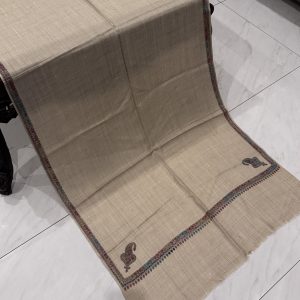 Rukhsar – Light Beige Pashmina Stole with Kingri Border Embroidery (28x80 inches)