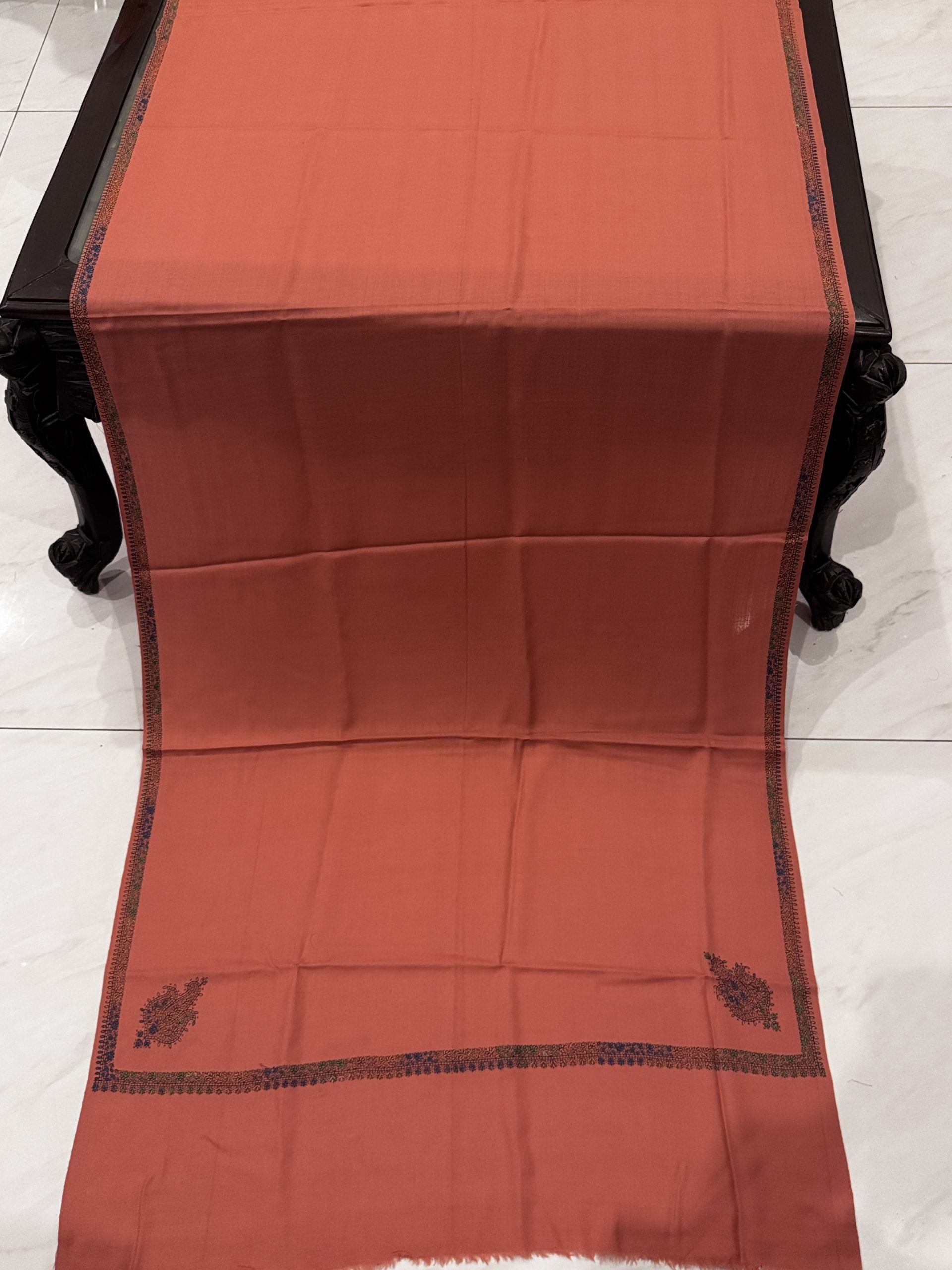 Nergis – Tea Pink Pashmina Stole with Kingri Border Embroidery (28x80 inches) - Image 2