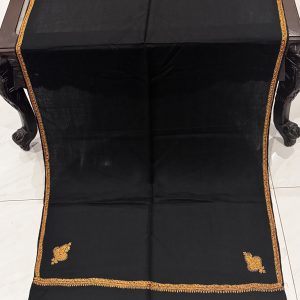 Noorain – Black Pashmina Stole with Kingri Border Embroidery (28x80 inches)
