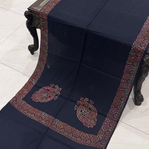 Mahveen – Navy Blue Classic Border Pashmina Stole (28x80 Inches)