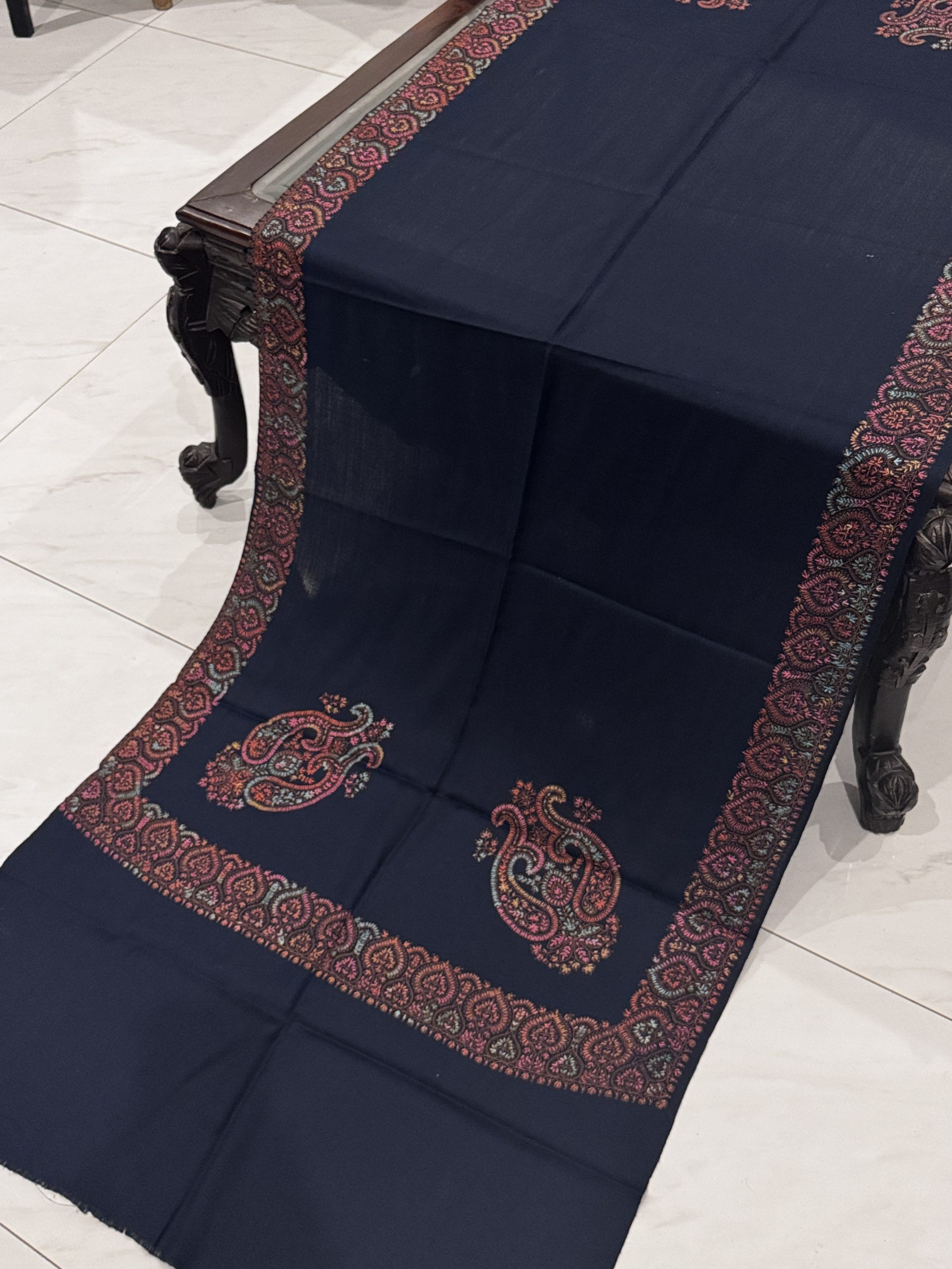 Mahveen – Navy Blue Classic Border Pashmina Stole (28x80 Inches)