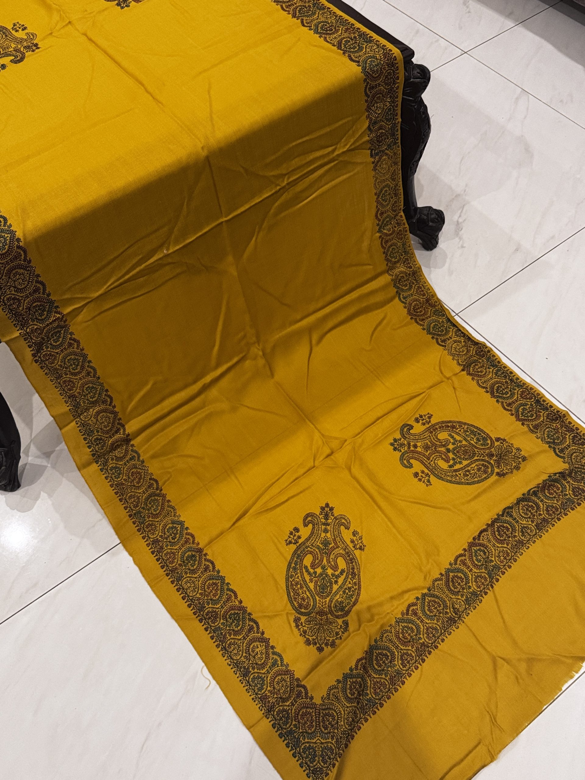 Amber – Mustard Classic Border Pashmina Stole (28x80 Inches)