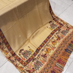Elephant Style – Printed Pashmina Shawl in Yellowish Beige (2.5 Yards)