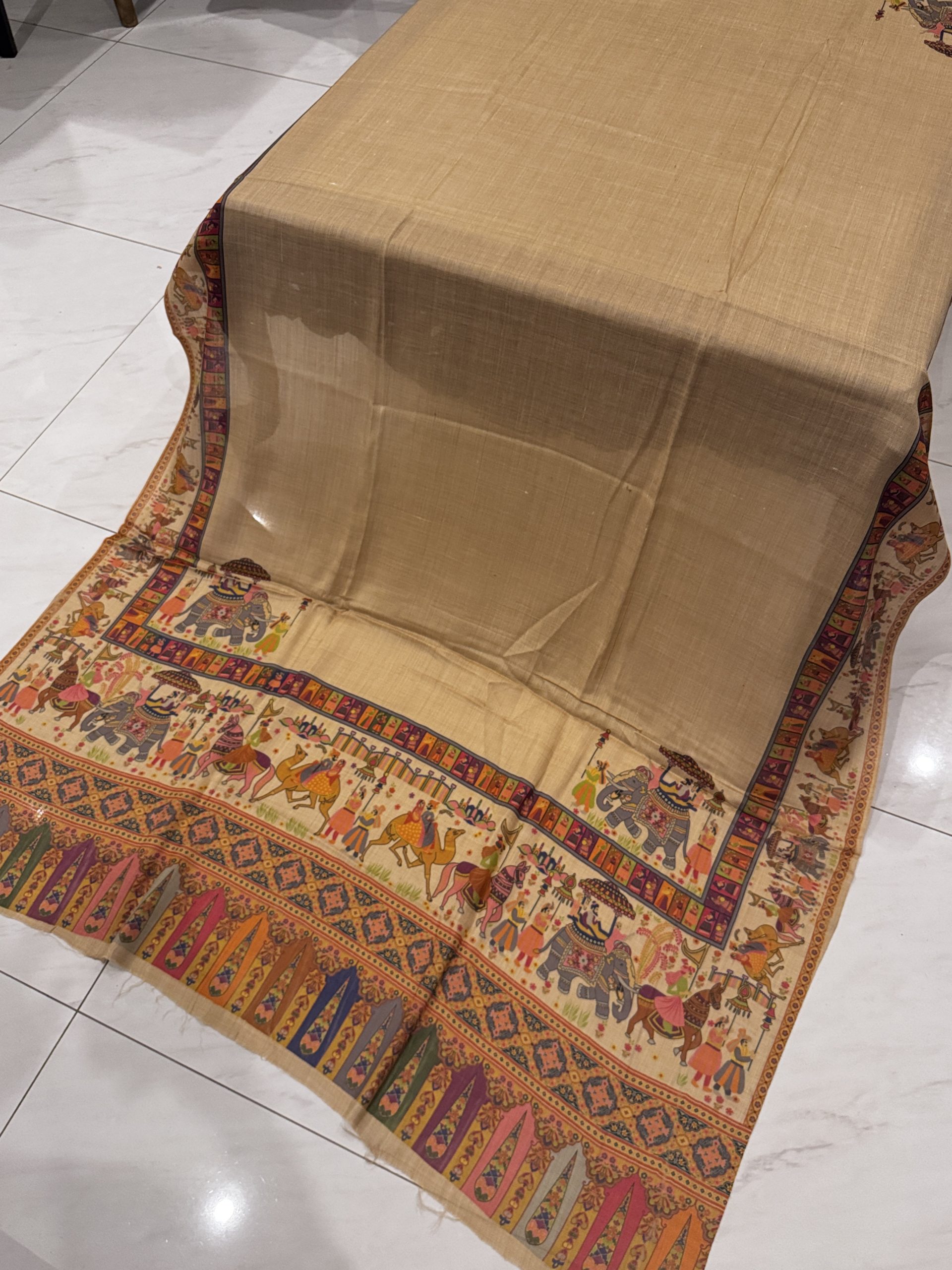 Elephant Style – Printed Pashmina Shawl in Medium Beige (2.5 Yards) - Image 3