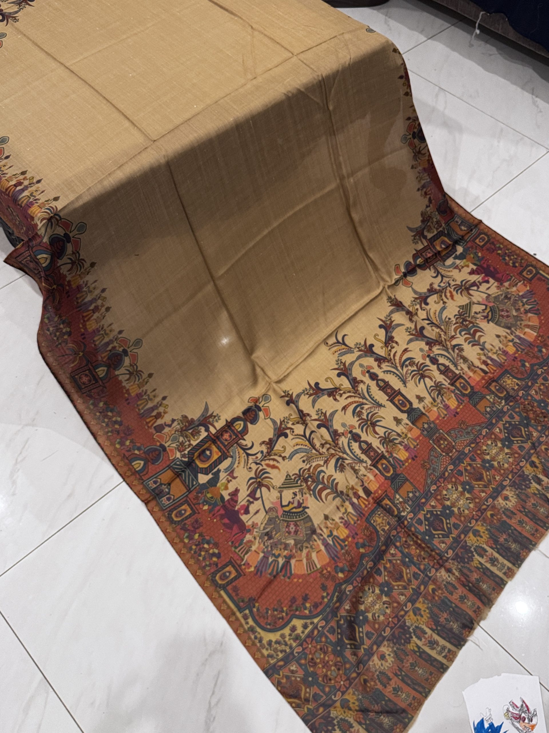 Nawabi – Dark Brown Beige Printed Pashmina Shawl