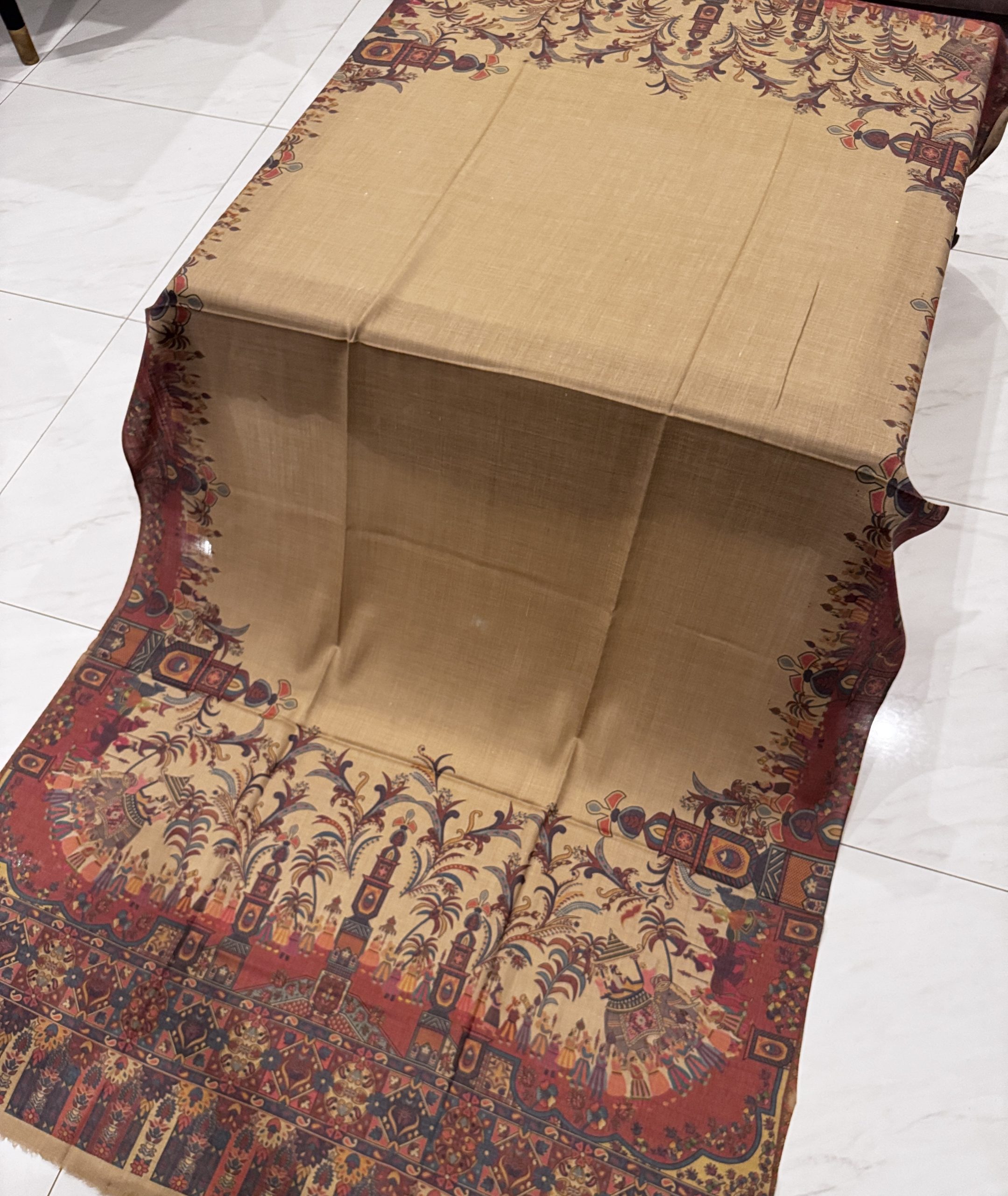 Shahkaar – Dark Beige Printed Pashmina Shawl - Image 3