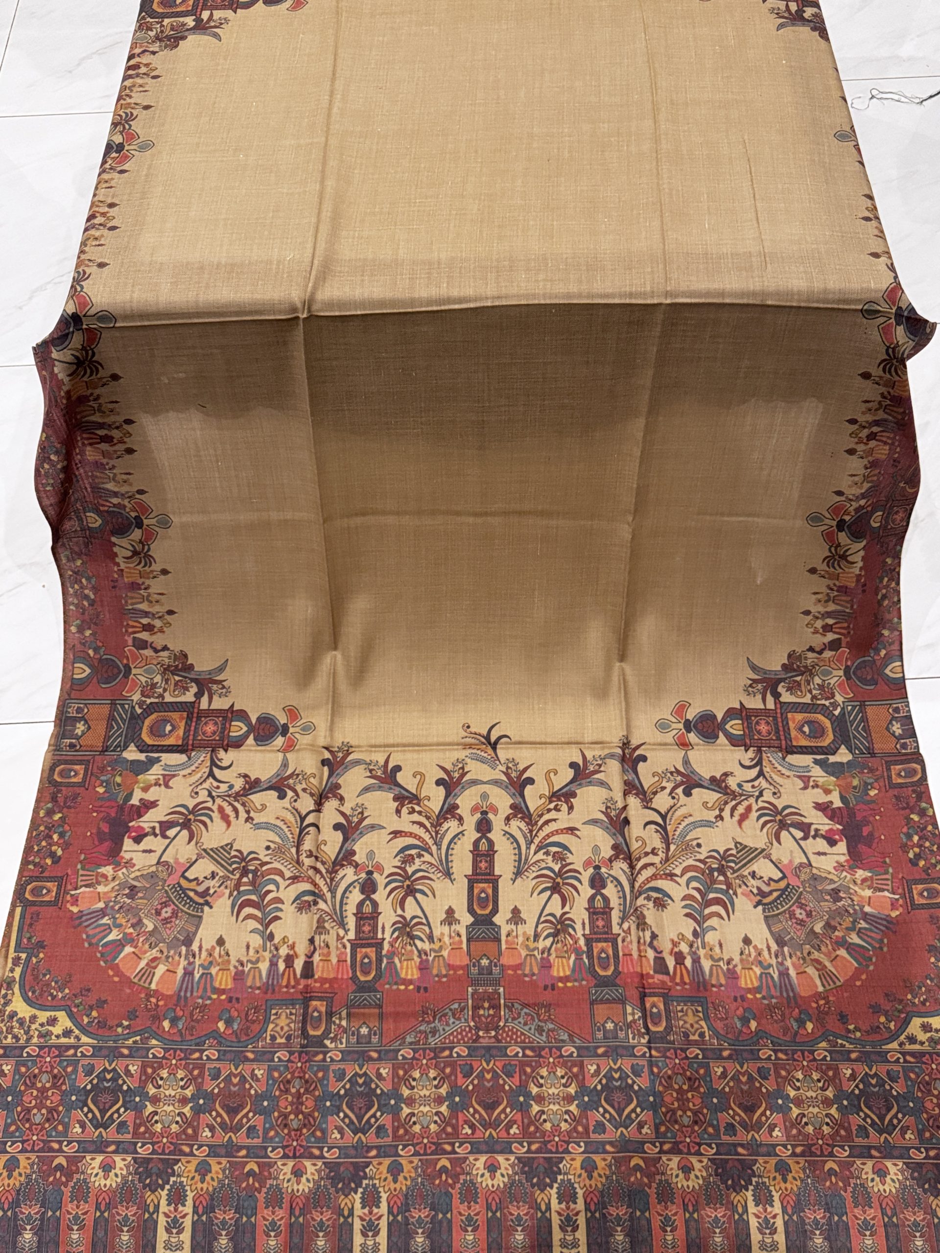 Shahkaar – Dark Beige Printed Pashmina Shawl - Image 2