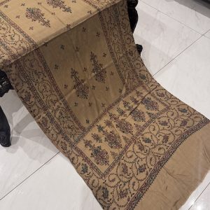 Meher – Dark Beige Pashmina Stole with Full Embroidery (28x80 inches)