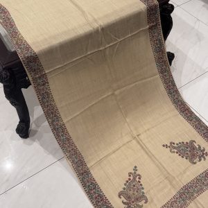 Hoor – Light Beige Pashmina Stole with Classic Border Embroidery (28x80 inches)