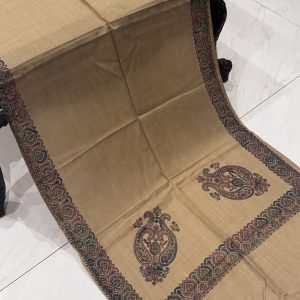 Zareen – Dark Beige Pashmina Stole with Classic Border Embroidery (28x80 inches)