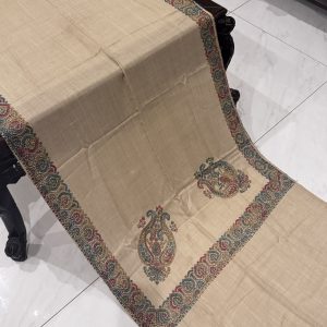 Nawal – Light Beige Pashmina Stole with Classic Border Embroidery (28x80 inches)