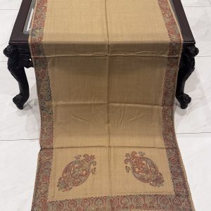 Inara – Warm Beige Pashmina Stole with Classic Border Embroidery (28x80 inches)