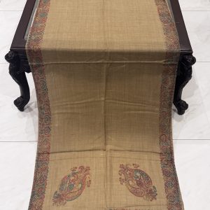 Nureh – Warm Beige Pashmina Stole with Classic Border Embroidery (28x80 inches)