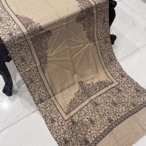 Dilruba – Light Beige Pashmina Stole with Four Border Full Embroidery (28x80 inches)