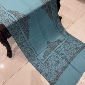 Parizad – Firozi Pashmina Stole with Four Border Full Embroidery (28x80 inches)