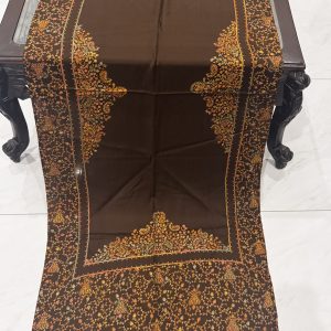 Shahmeer – Dark Brown Pashmina Stole with Four Border Full Embroidery (28x80 inches)