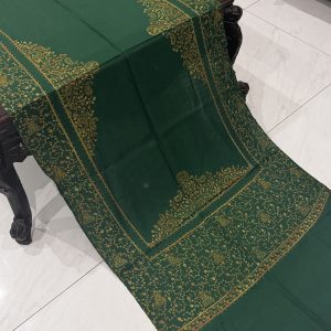 Zarmin – Green Pashmina Stole with Four Border Full Embroidery (28x80 inches)